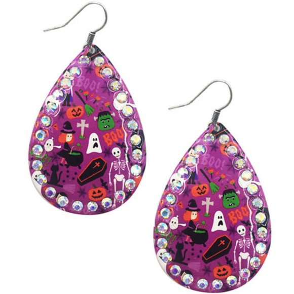RHINESTONE TEARDROP HALLOWEEN DANGLE EARRING - Picture 1 of 1